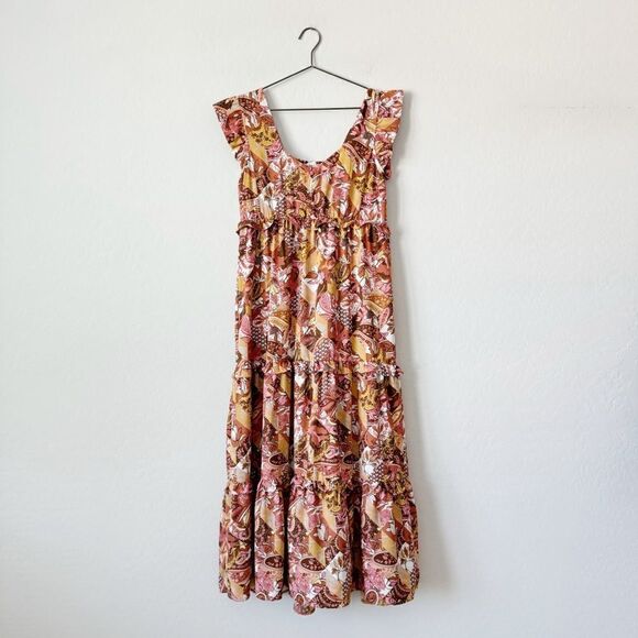 Harlow & Rose Floral Tiered Smocked Back Dress Women's Sz M - Picture 1 of 12